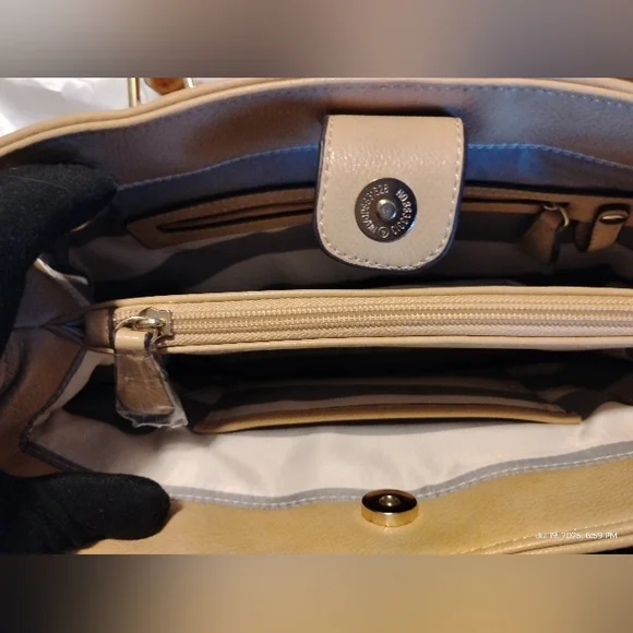 Kate Landry Tan Handbag/Crossbody with Bamboo Handles & A Crossbody Strap BNWOT - Picture 3 of 10